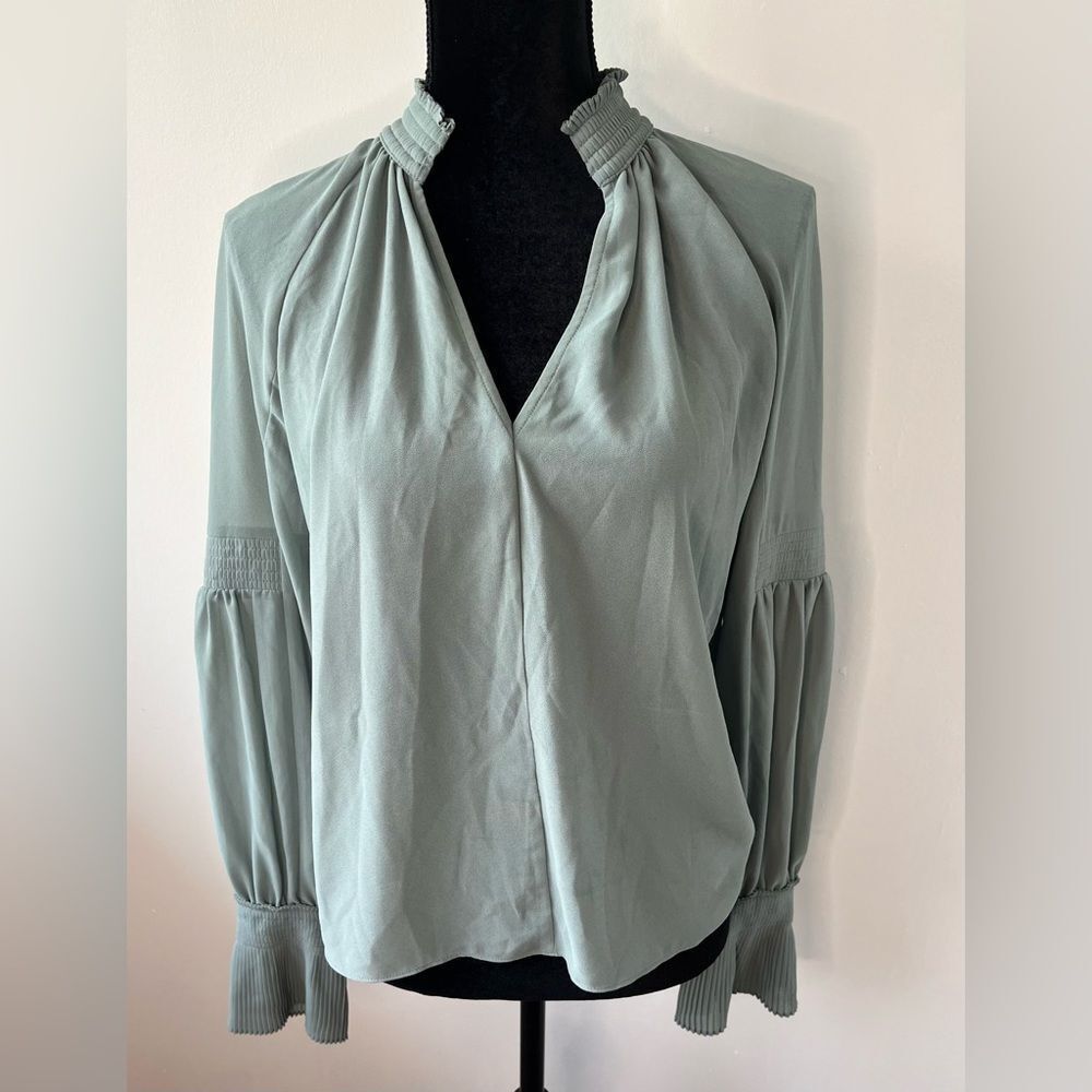 Chelsea28 Sheer Long Sleeve Blouse SeaMoss Green Size Small boho Peasant Top